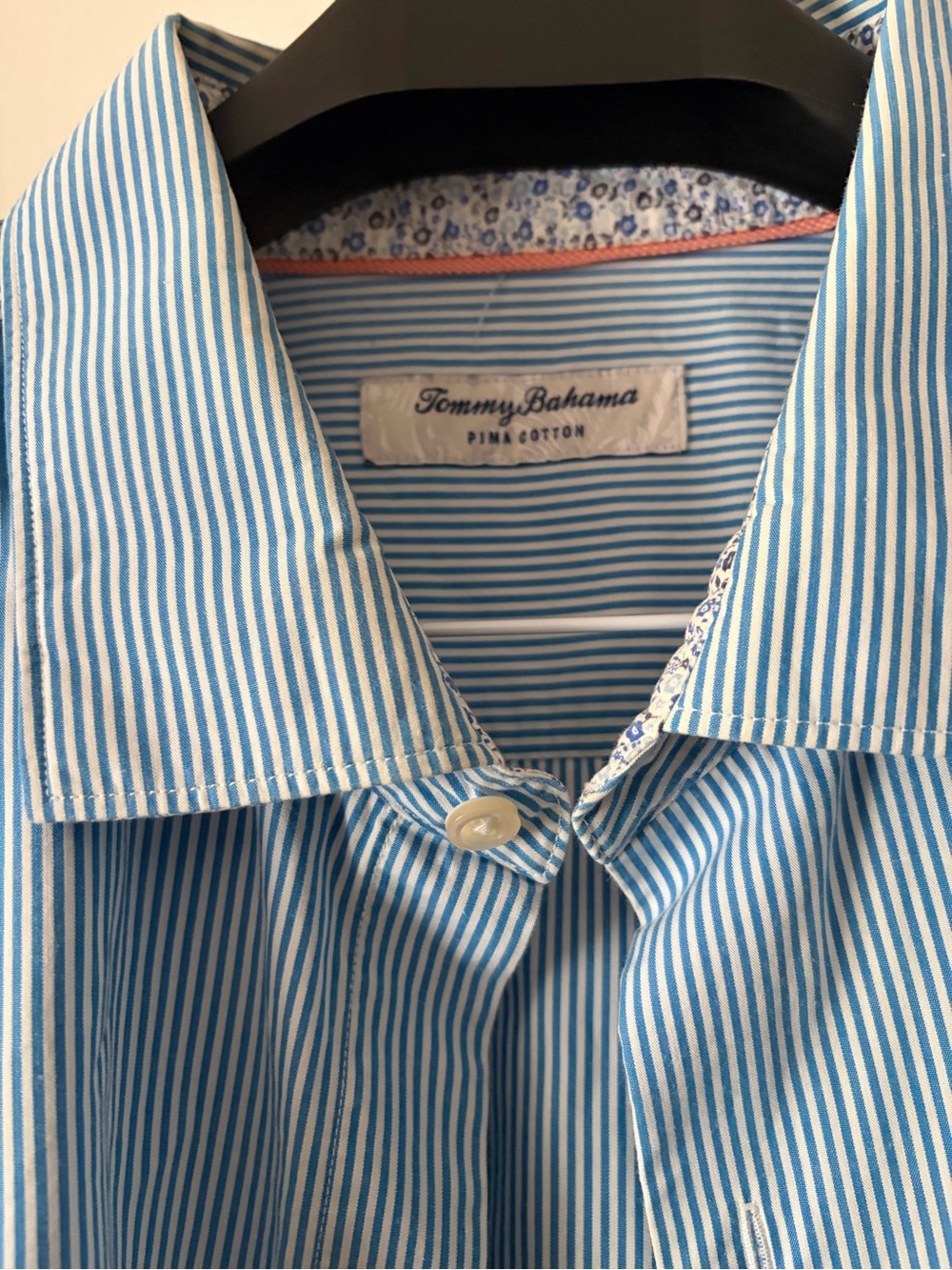 Tommy Bahama Light Blue and White Striped Men's Dress Shirt